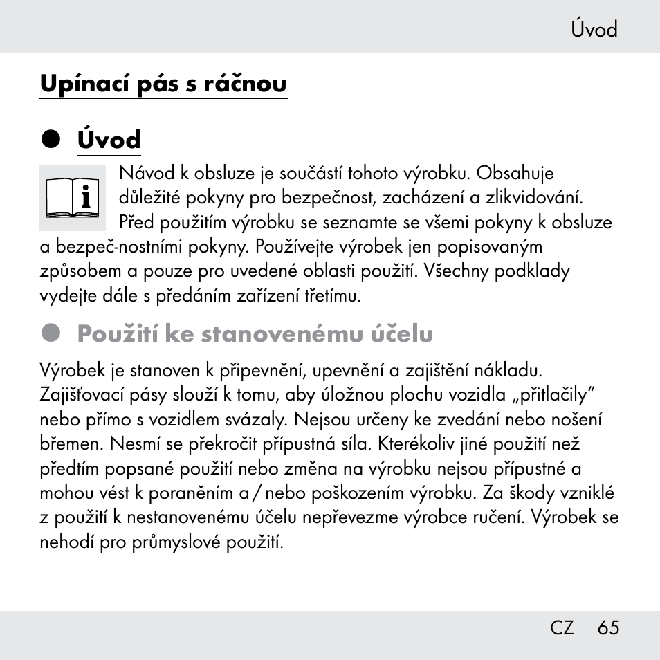 Upínací pás s ráčnou  úvod, Použití ke stanovenému účelu | Powerfix Z31361 User Manual | Page 65 / 108