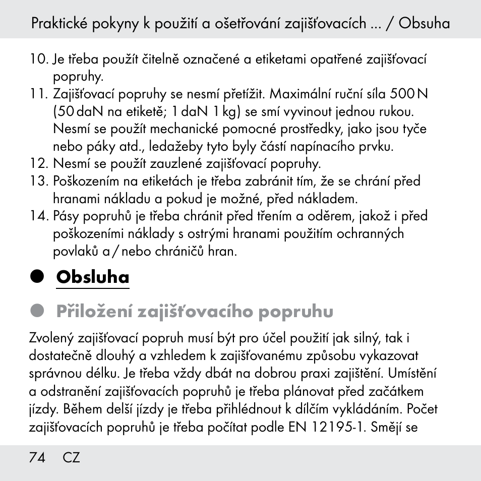 Obsluha  přiložení zajišťovacího popruhu | Powerfix Z31361 User Manual | Page 74 / 108