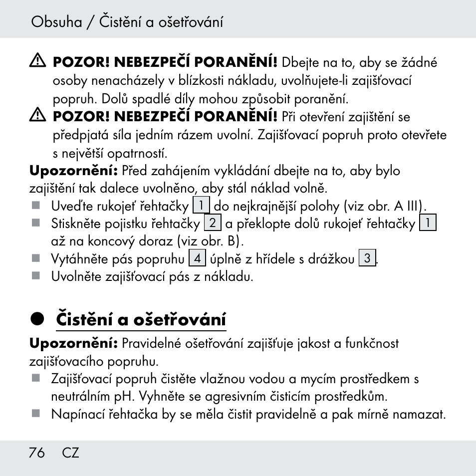 Čistění a ošetřování | Powerfix Z31361 User Manual | Page 76 / 108