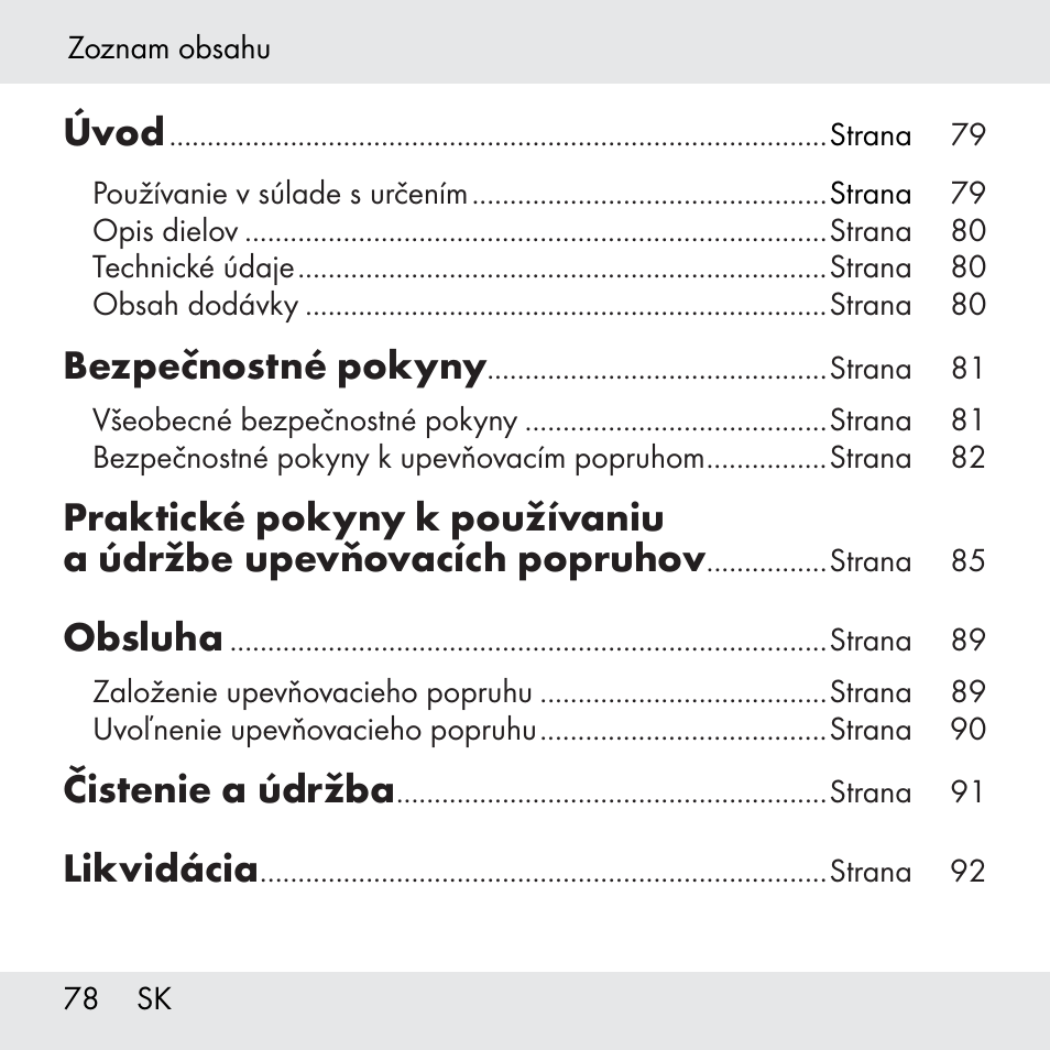 Úvod, Bezpečnostné pokyny, Obsluha | Čistenie a údržba, Likvidácia | Powerfix Z31361 User Manual | Page 78 / 108