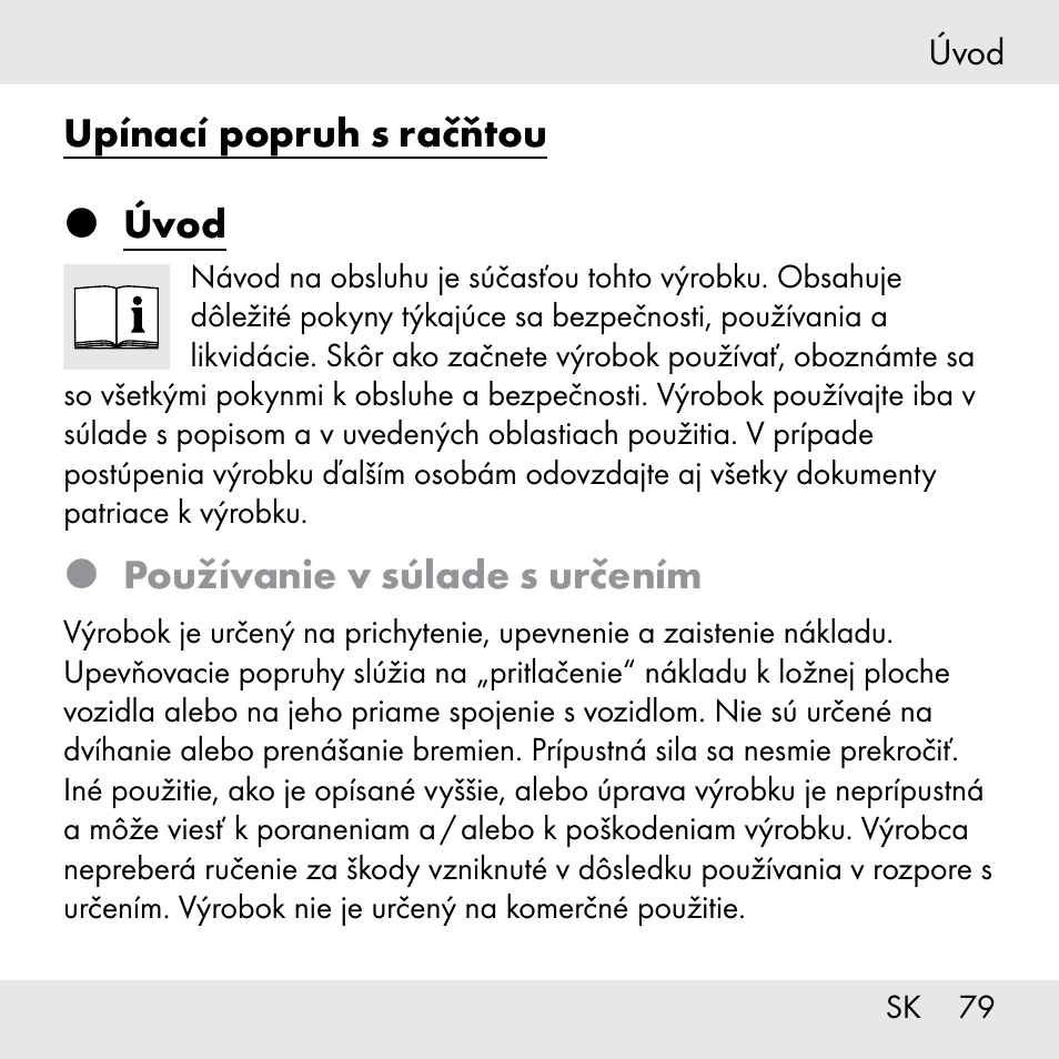 Upínací popruh s račňtou  úvod, Používanie v súlade s určením | Powerfix Z31361 User Manual | Page 79 / 108