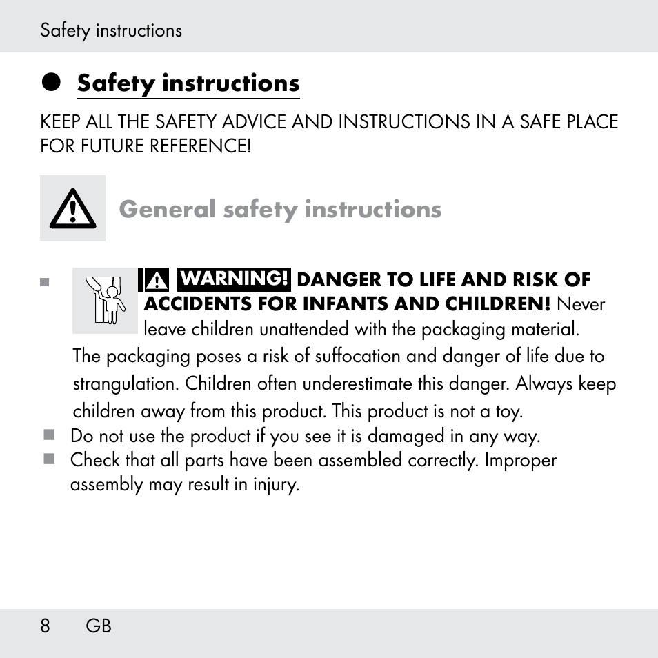 Safety instructions, General safety instructions | Powerfix Z31361 User Manual | Page 8 / 108