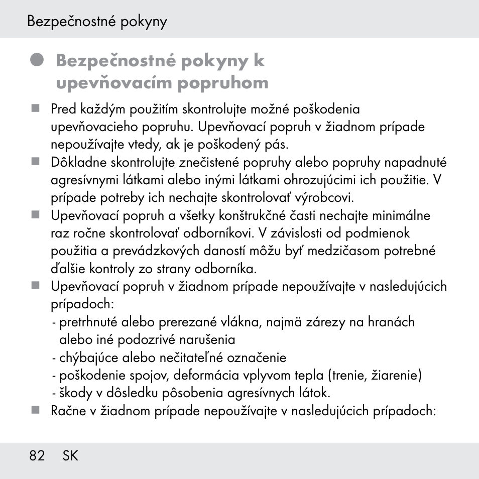 Bezpečnostné pokyny k upevňovacím popruhom | Powerfix Z31361 User Manual | Page 82 / 108