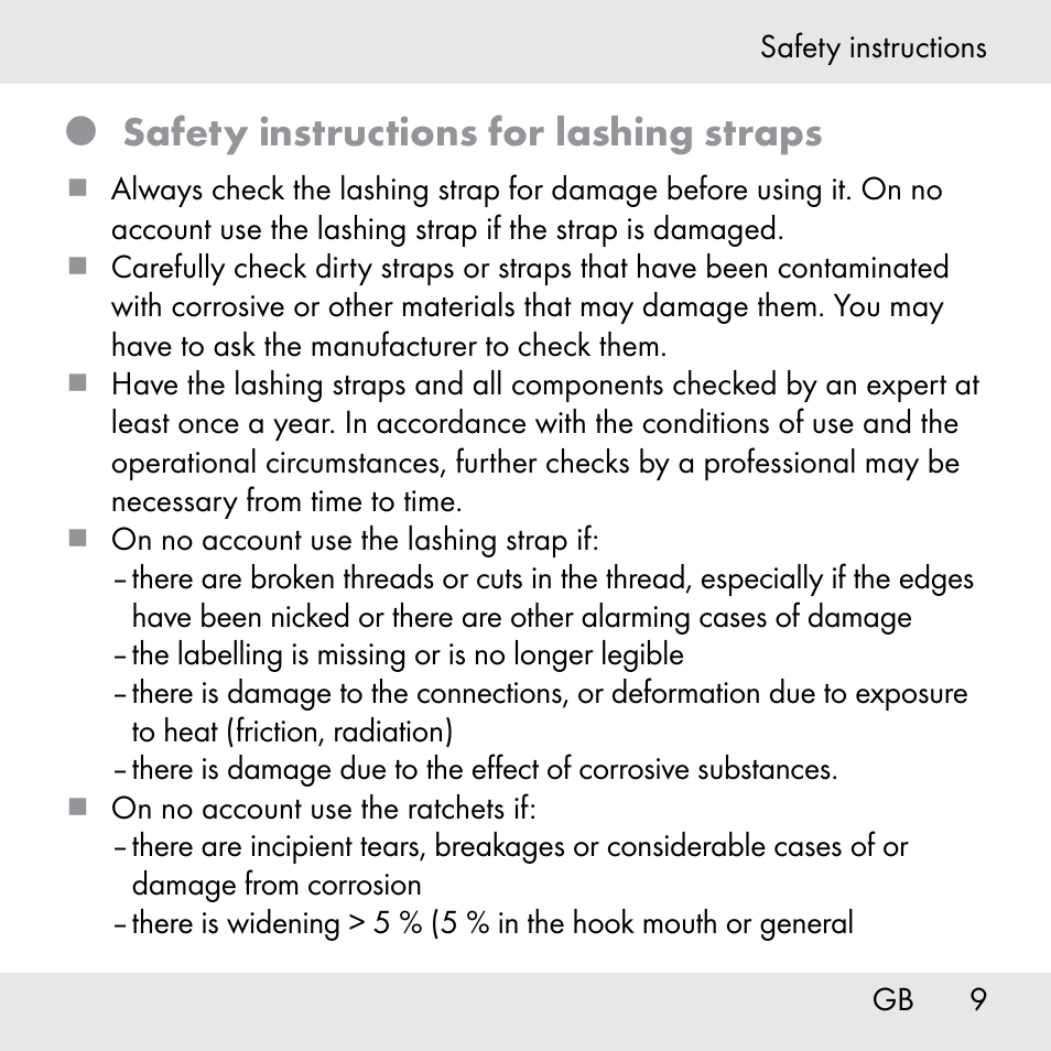 Safety instructions for lashing straps | Powerfix Z31361 User Manual | Page 9 / 108