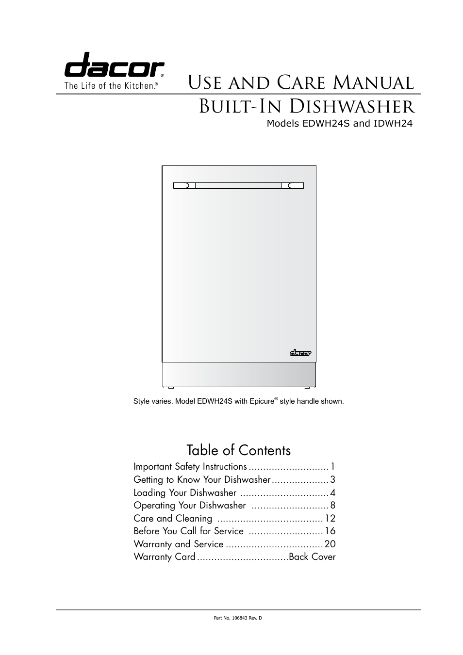 Dacor IDWH24 User Manual | 24 pages