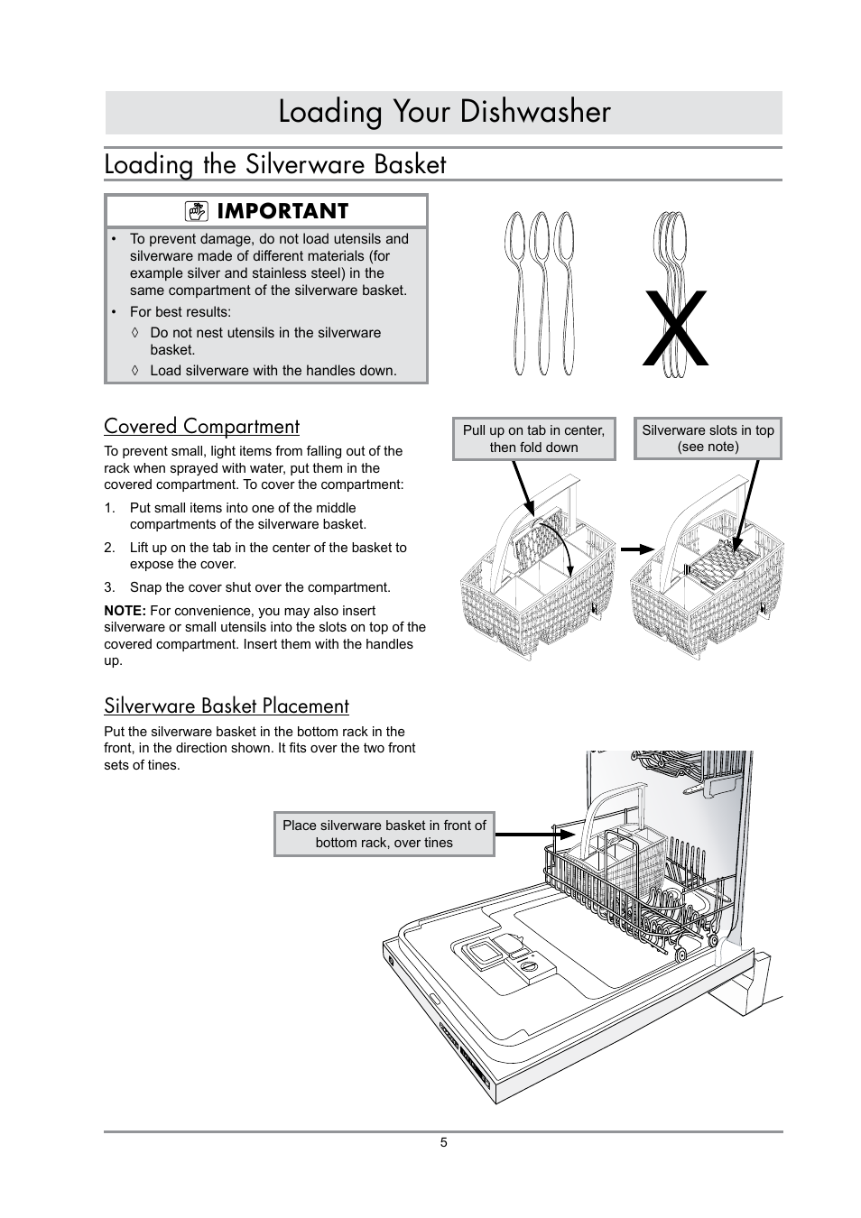 Loading your dishwasher, Loading the silverware basket | Dacor IDWH24 User Manual | Page 7 / 24