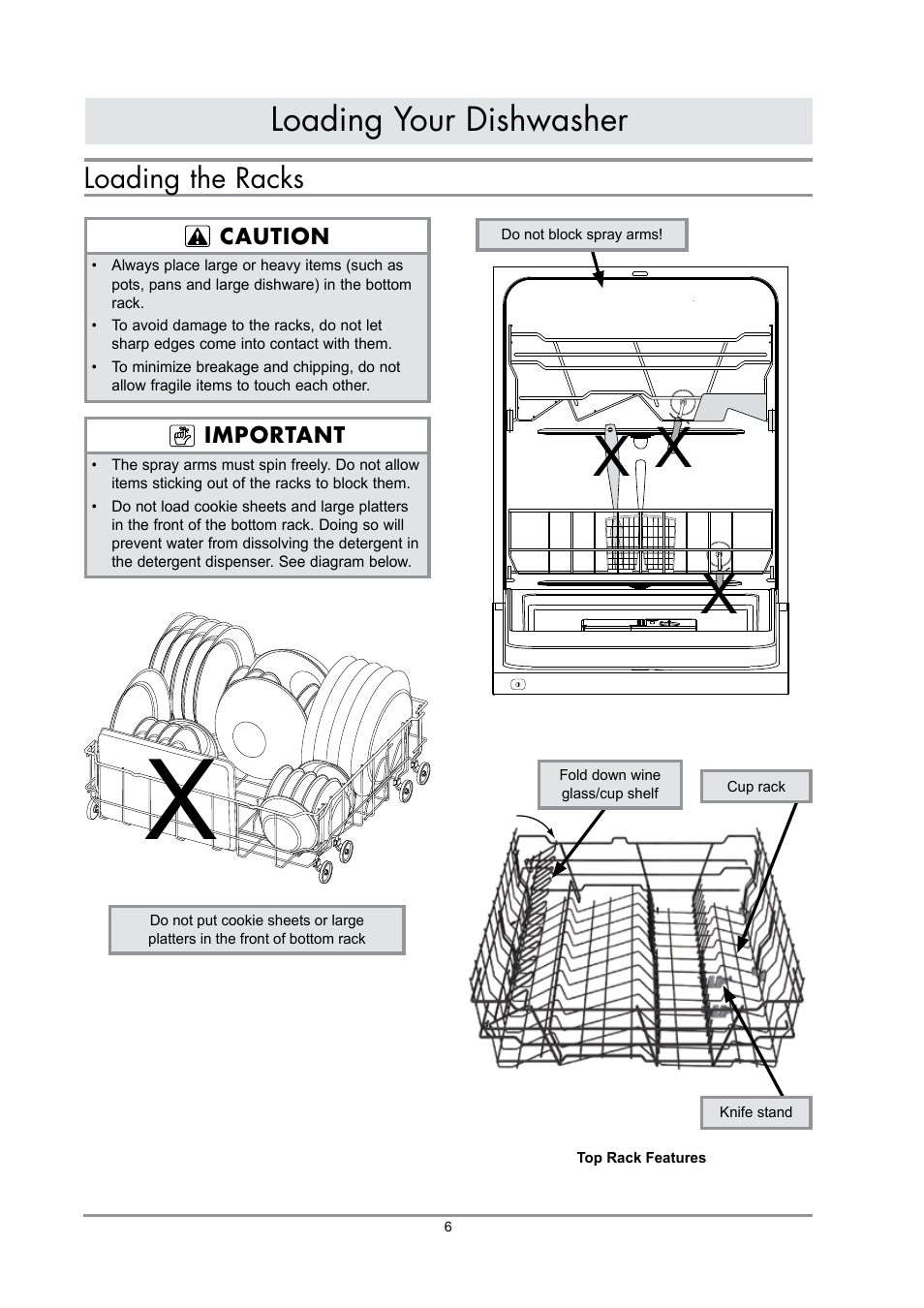 X x x, Loading your dishwasher, Loading the racks | Dacor IDWH24 User Manual | Page 8 / 24