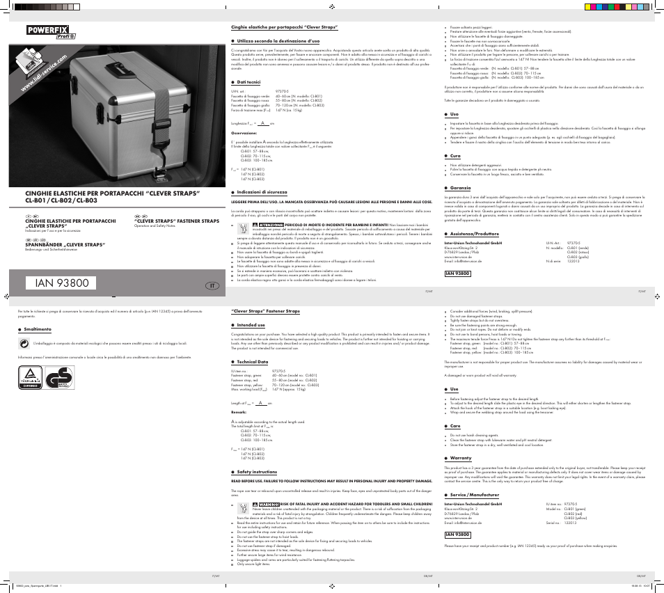 Powerfix CL-B01/CL-B02/CL-B03 User Manual | 2 pages