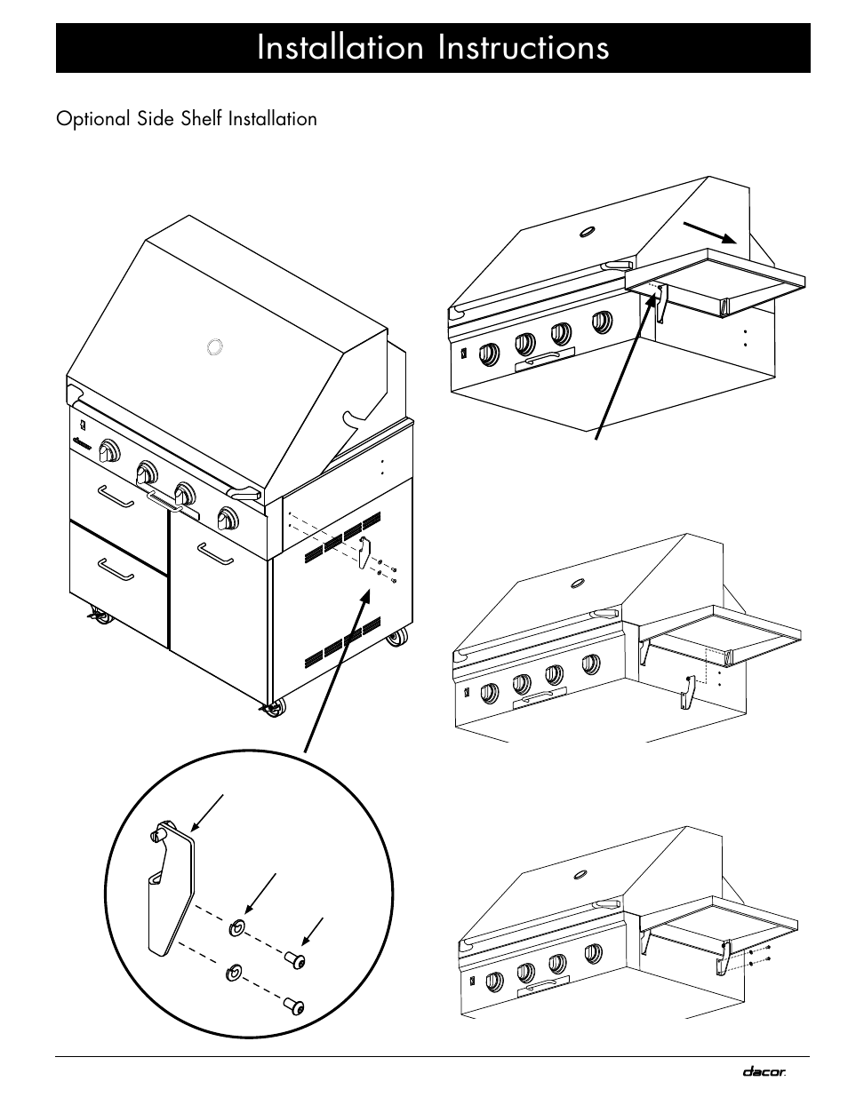 Installation instructions, Optional side shelf installation | Dacor OB36 User Manual | Page 15 / 20