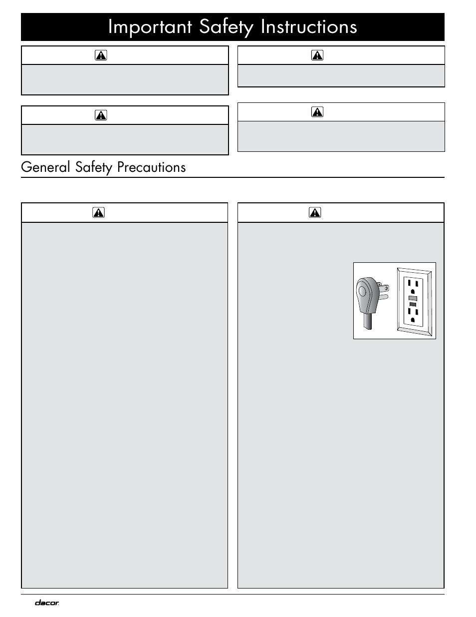 Important safety instructions, General safety precautions | Dacor OB36 User Manual | Page 4 / 20