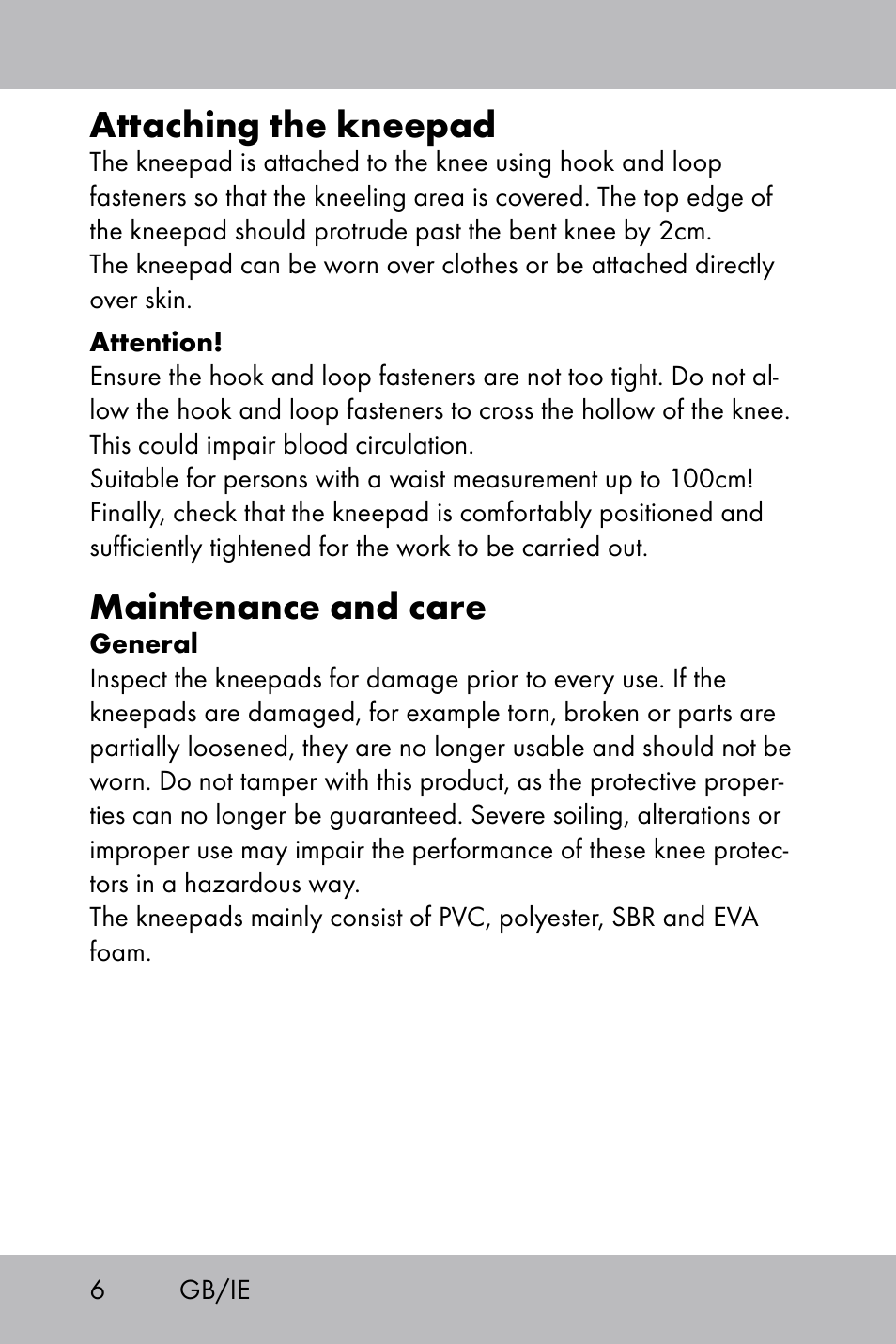 Attaching the kneepad, Maintenance and care | Powerfix Gel Knee Pads User Manual | Page 4 / 36