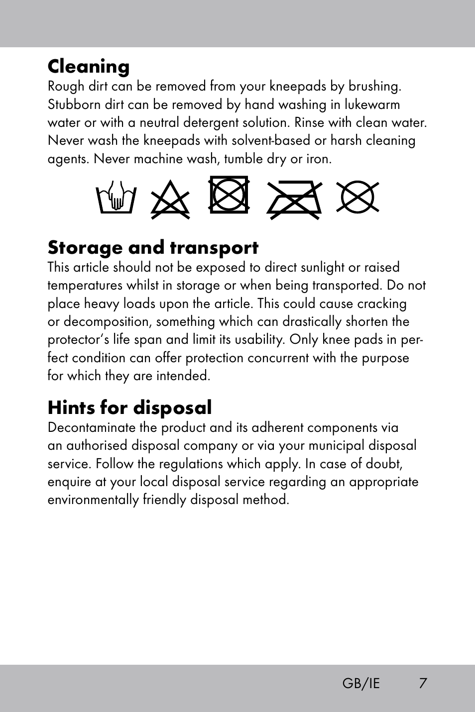 Cleaning, Storage and transport, Hints for disposal | Powerfix Gel Knee Pads User Manual | Page 5 / 36