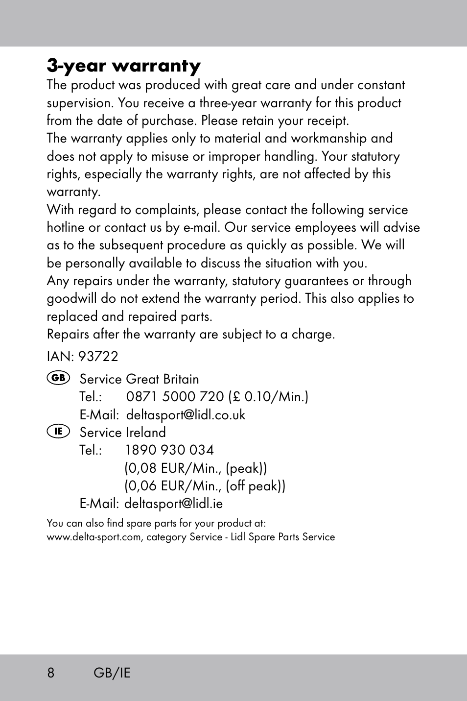 Year warranty | Powerfix Gel Knee Pads User Manual | Page 6 / 36