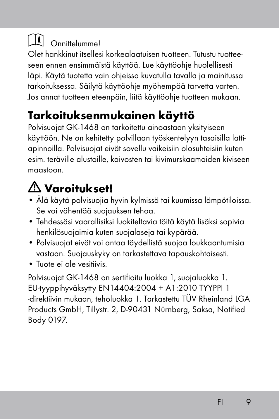 Tarkoituksenmukainen käyttö, Varoitukset | Powerfix Gel Knee Pads User Manual | Page 7 / 36
