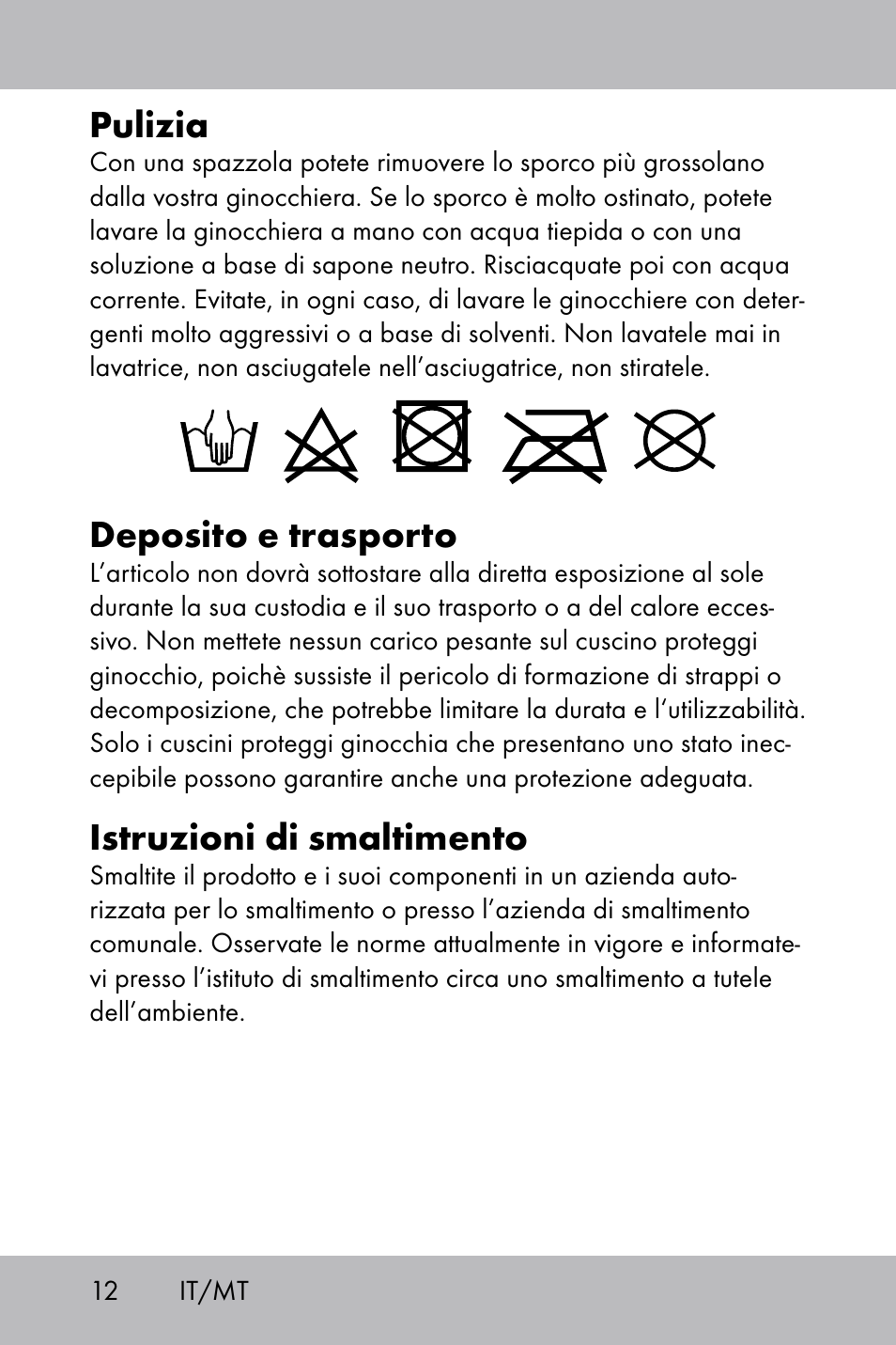 Pulizia, Deposito e trasporto, Istruzioni di smaltimento | Powerfix Gel Knee Pads User Manual | Page 10 / 28