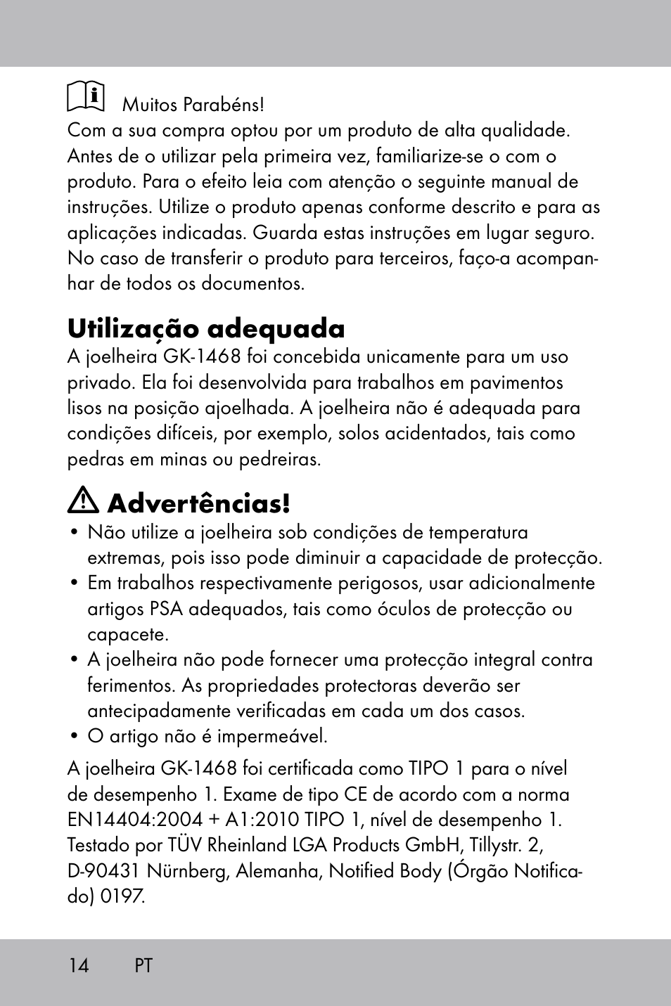 Utilização adequada, Advertências | Powerfix Gel Knee Pads User Manual | Page 12 / 28
