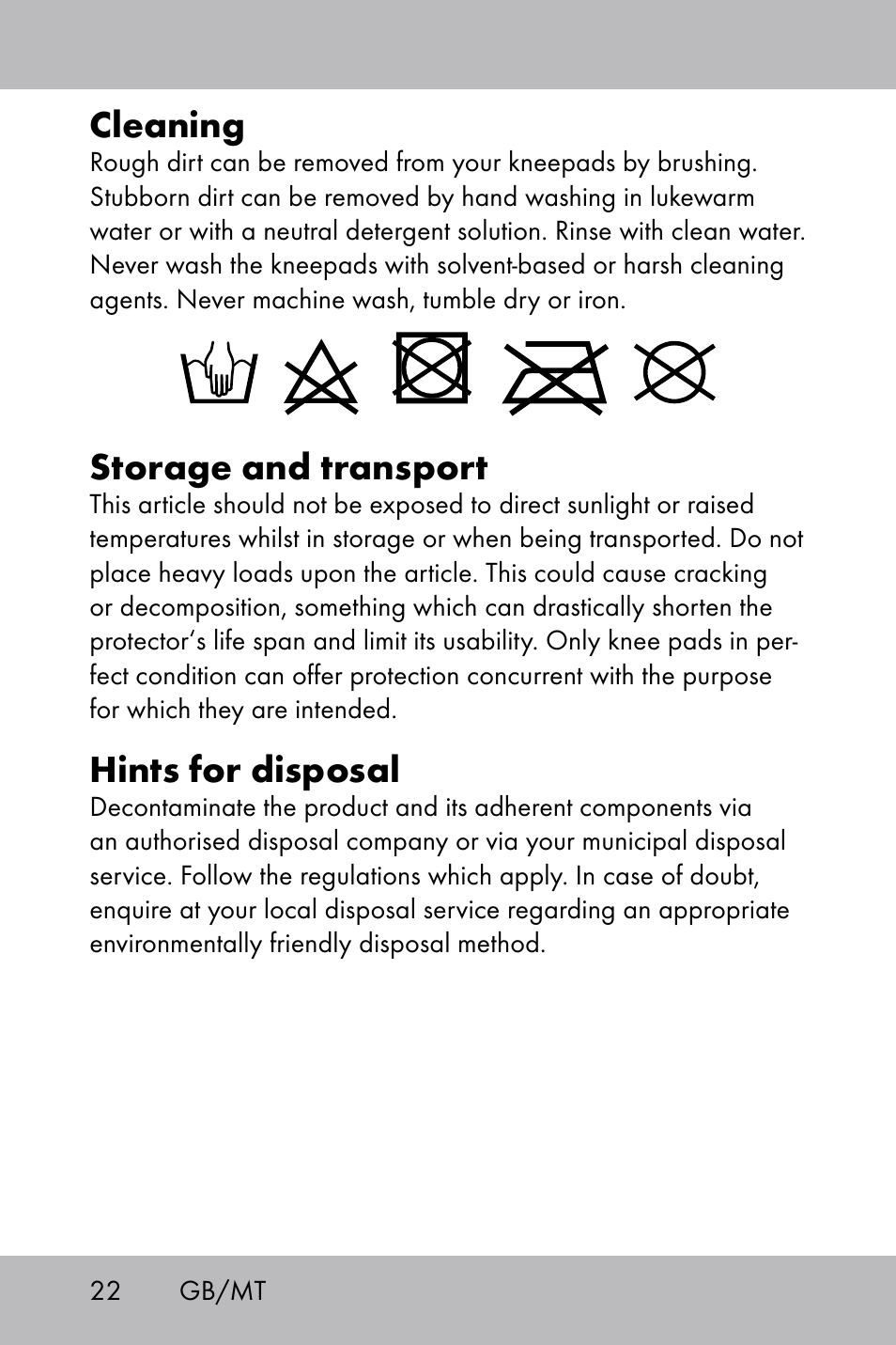 Cleaning, Storage and transport, Hints for disposal | Powerfix Gel Knee Pads User Manual | Page 20 / 28