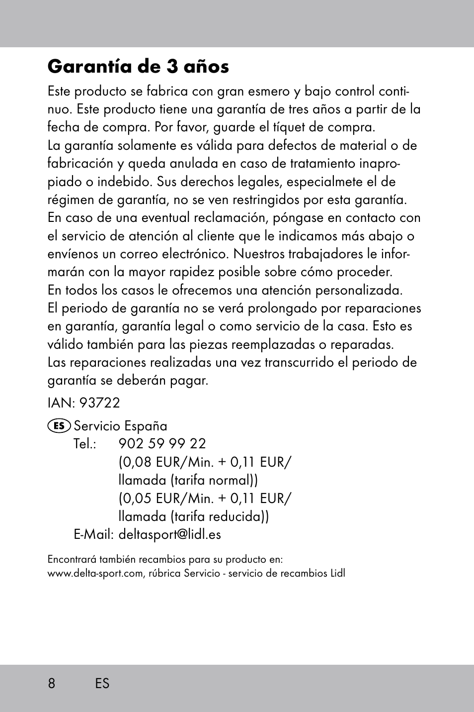 Garantía de 3 años | Powerfix Gel Knee Pads User Manual | Page 6 / 28