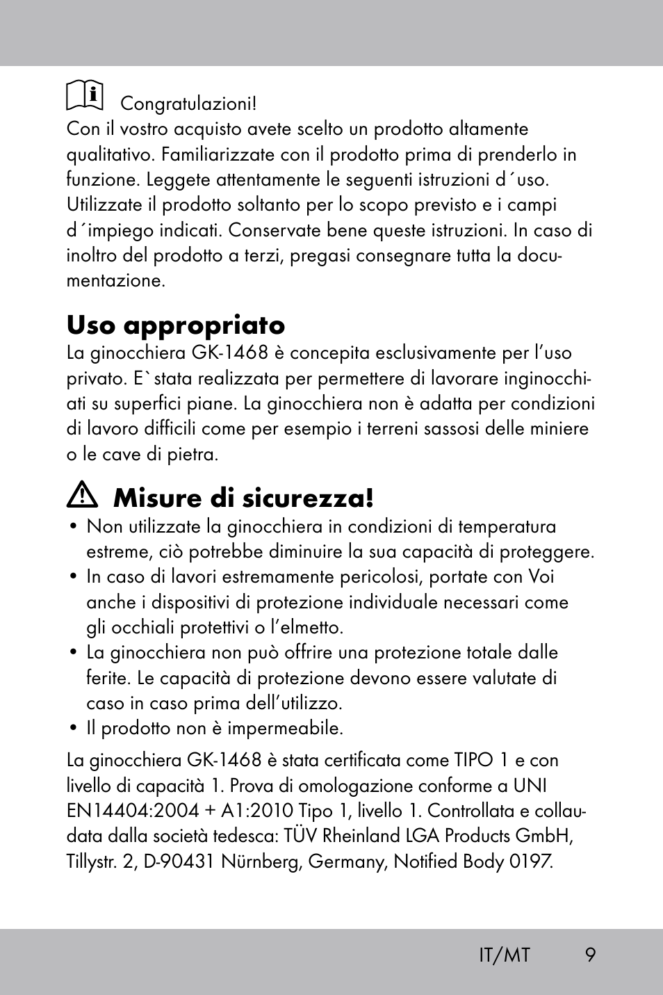 Uso appropriato, Misure di sicurezza | Powerfix Gel Knee Pads User Manual | Page 7 / 28