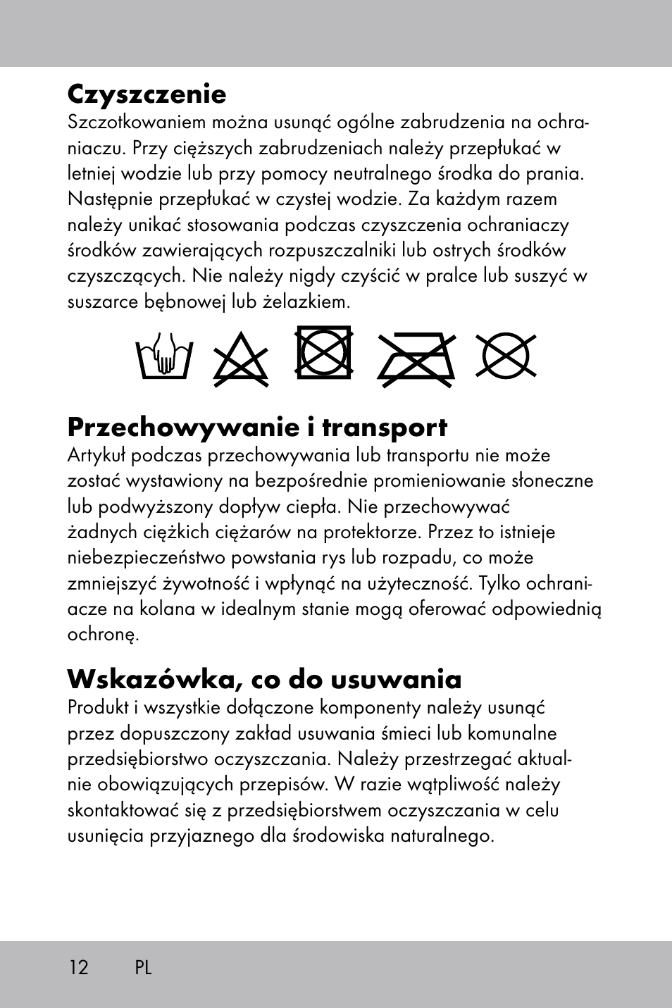 Czyszczenie, Przechowywanie i transport, Wskazówka, co do usuwania | Powerfix Gel Knee Pads User Manual | Page 10 / 36