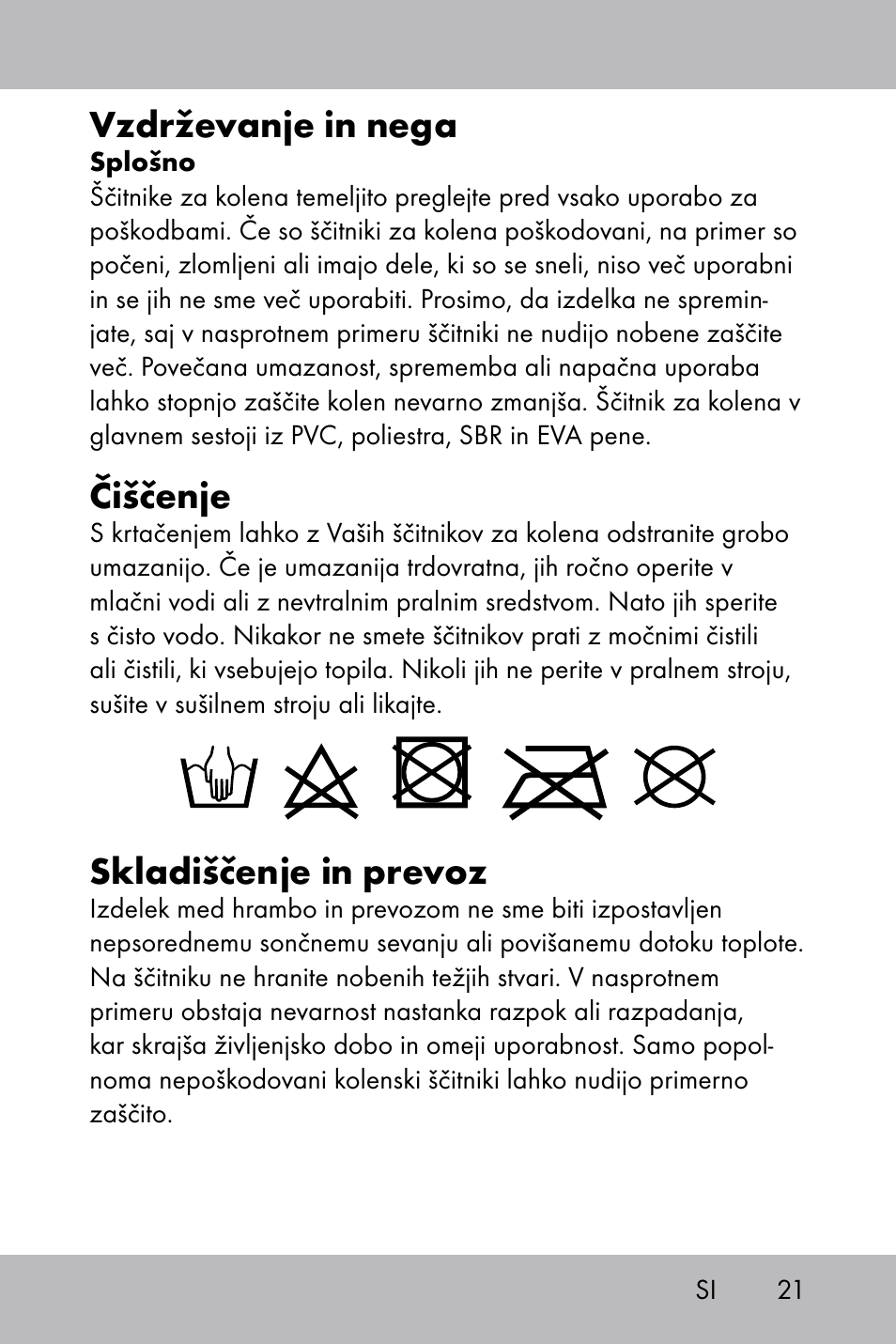 Vzdrževanje in nega, Čiščenje, Skladiščenje in prevoz | Powerfix Gel Knee Pads User Manual | Page 19 / 36