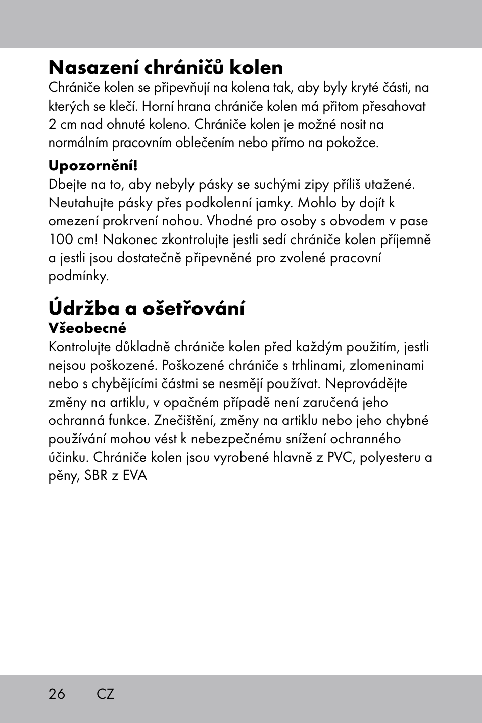 Nasazení chráničů kolen, Údržba a ošetřování | Powerfix Gel Knee Pads User Manual | Page 24 / 36