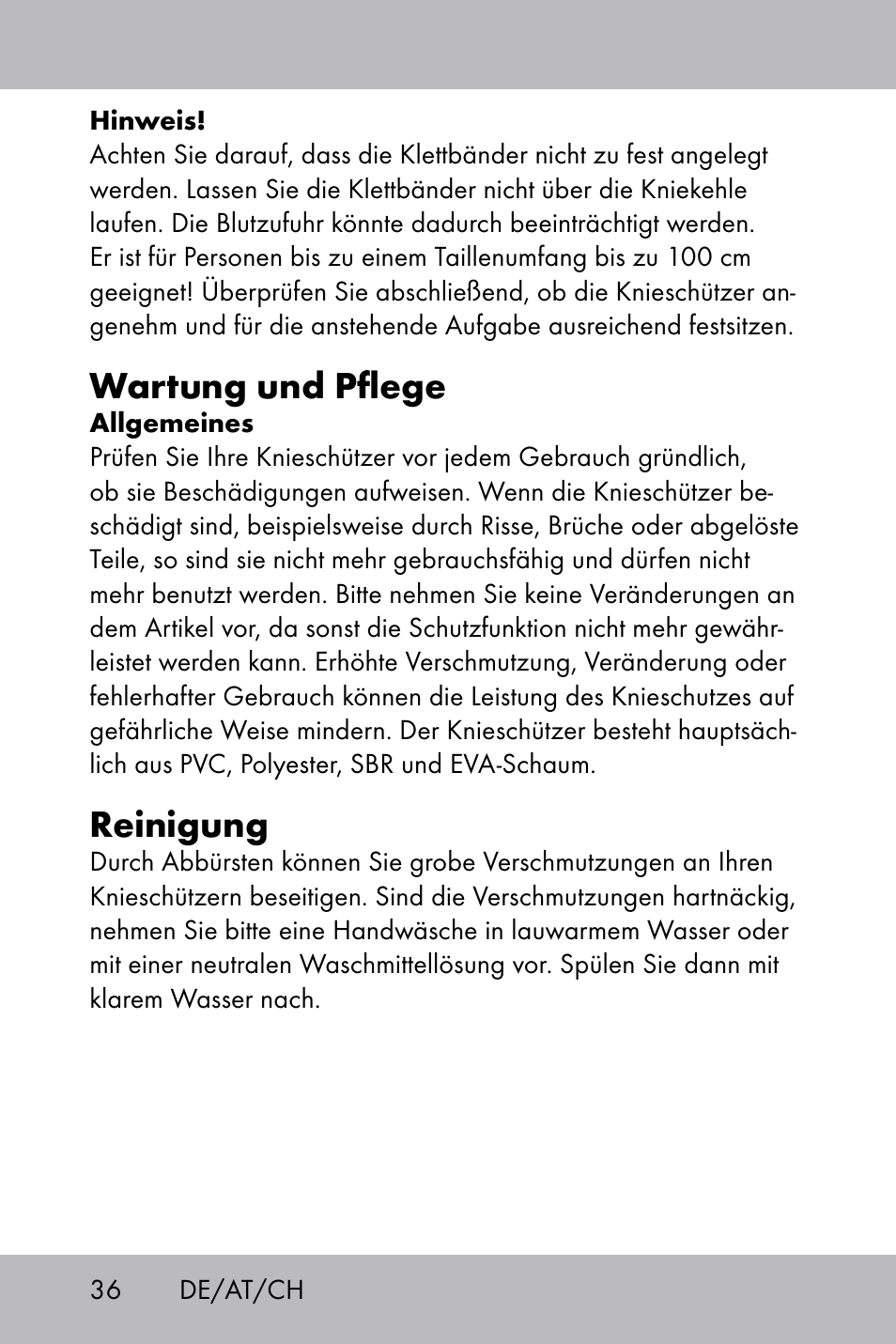 Wartung und pflege, Reinigung | Powerfix Gel Knee Pads User Manual | Page 34 / 36