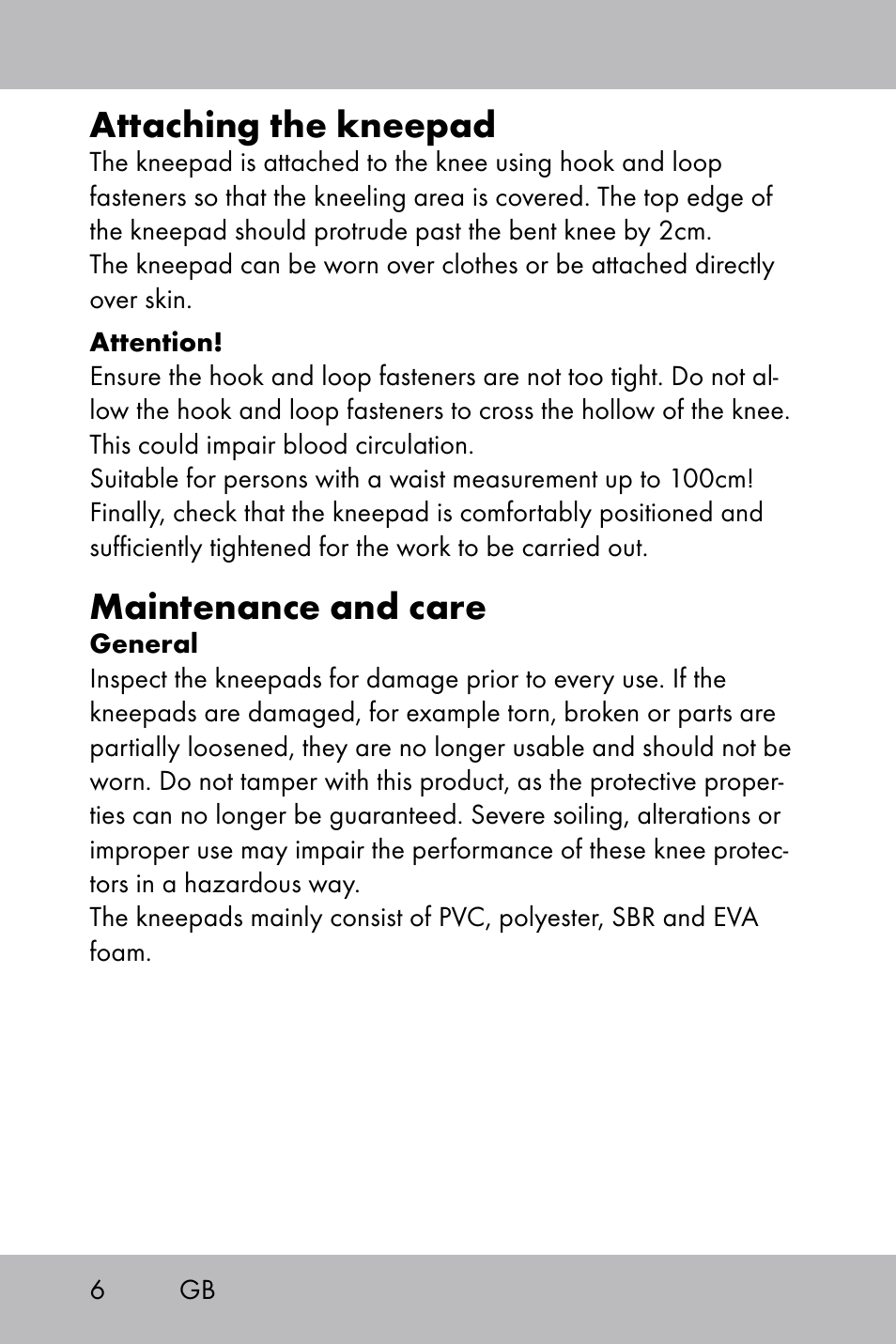 Attaching the kneepad, Maintenance and care | Powerfix Gel Knee Pads User Manual | Page 4 / 36