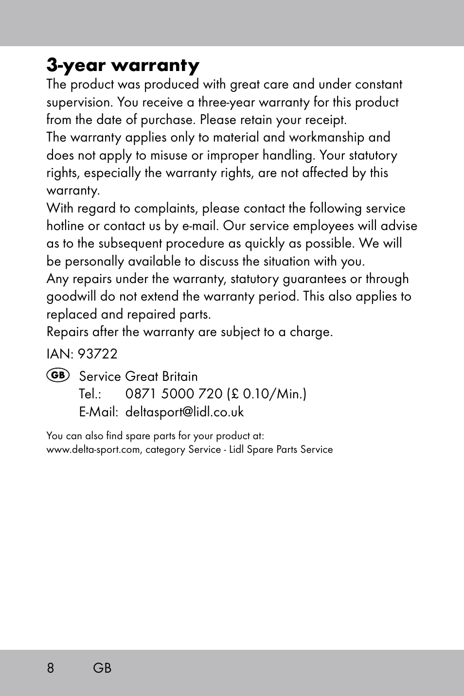 Year warranty | Powerfix Gel Knee Pads User Manual | Page 6 / 36