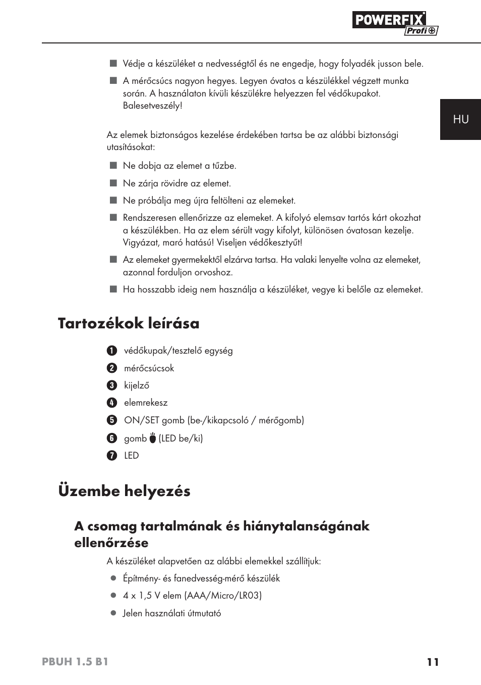 Tartozékok leírása, Üzembe helyezés | Powerfix PBUH 1.5 B1 User Manual | Page 14 / 52