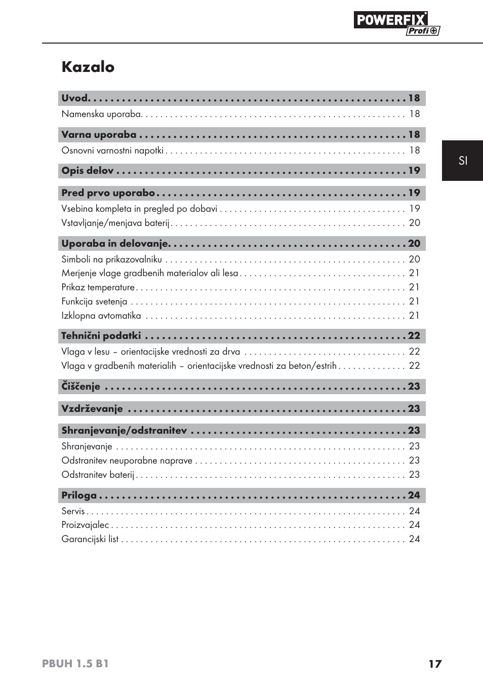 Kazalo | Powerfix PBUH 1.5 B1 User Manual | Page 20 / 52