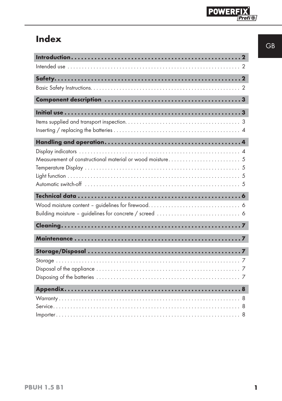 Index | Powerfix PBUH 1.5 B1 User Manual | Page 4 / 52