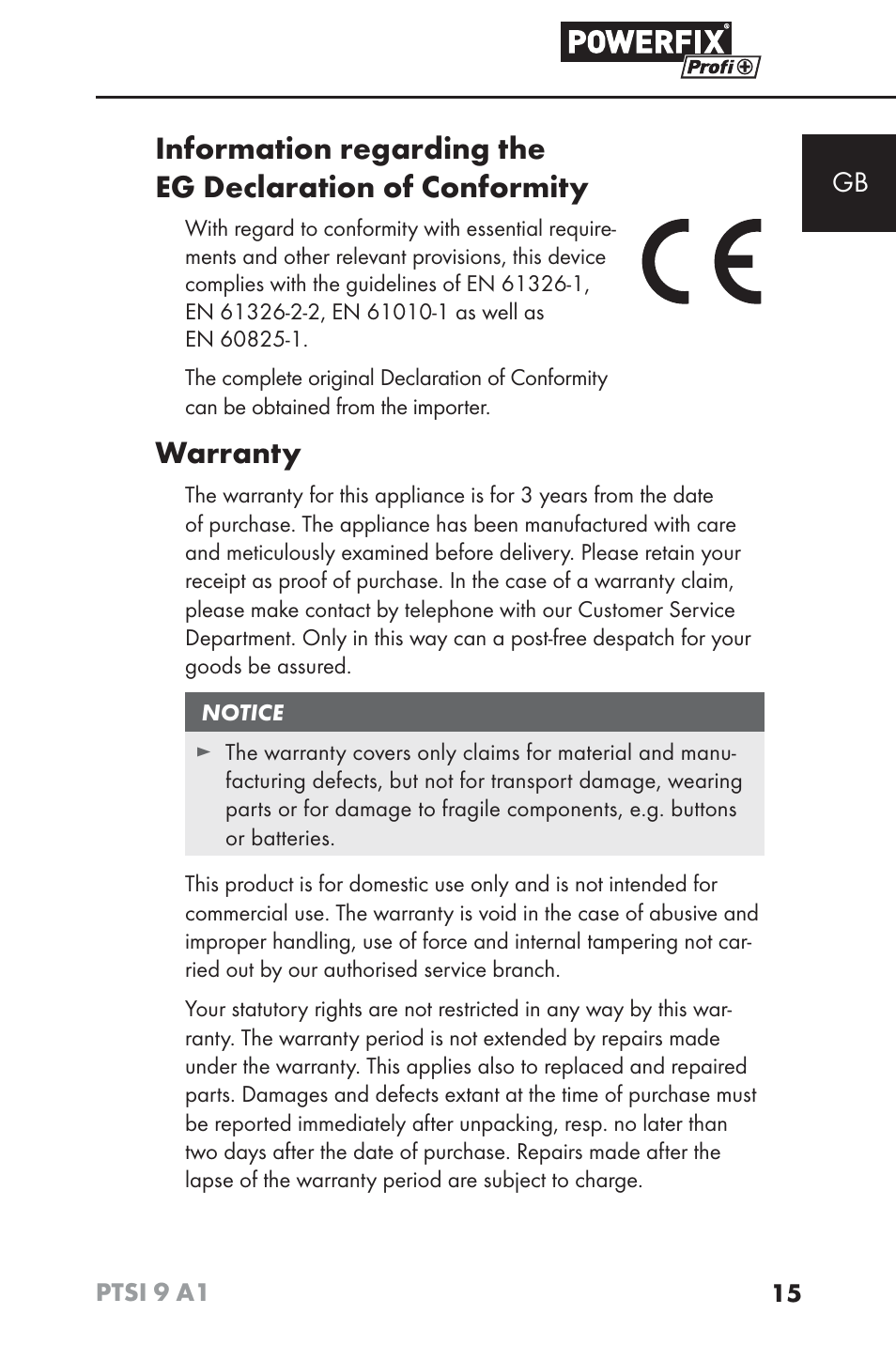 Warranty | Powerfix PTSI 9 A1 User Manual | Page 18 / 100