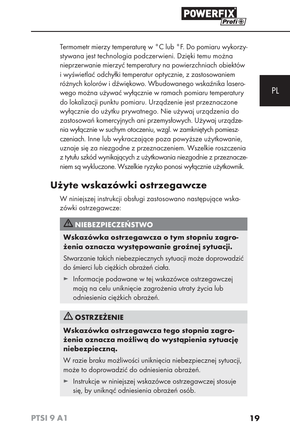 Użyte wskazówki ostrzegawcze | Powerfix PTSI 9 A1 User Manual | Page 22 / 100