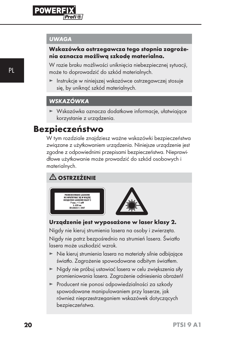Bezpieczeństwo | Powerfix PTSI 9 A1 User Manual | Page 23 / 100