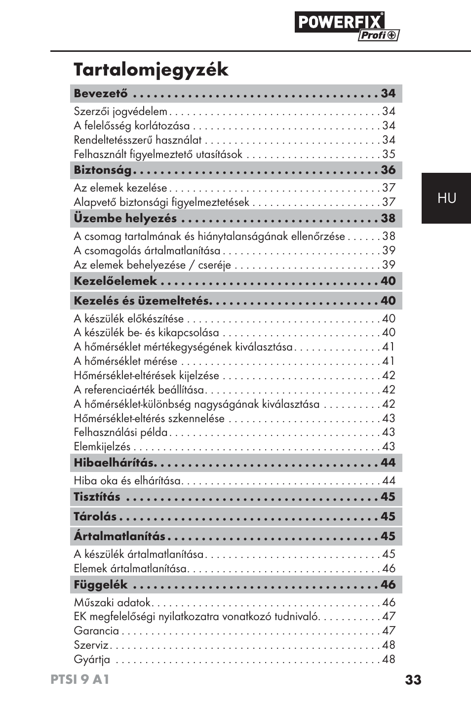 Tartalomjegyzék | Powerfix PTSI 9 A1 User Manual | Page 36 / 100