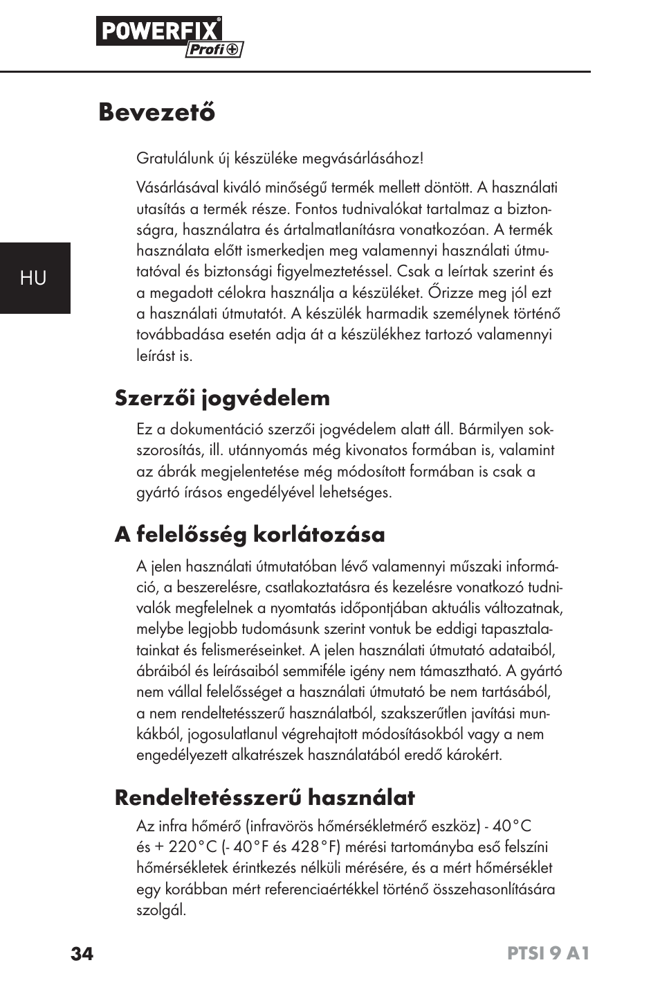 Bevezető, Szerzői jogvédelem, A felelősség korlátozása | Rendeltetésszerű használat | Powerfix PTSI 9 A1 User Manual | Page 37 / 100