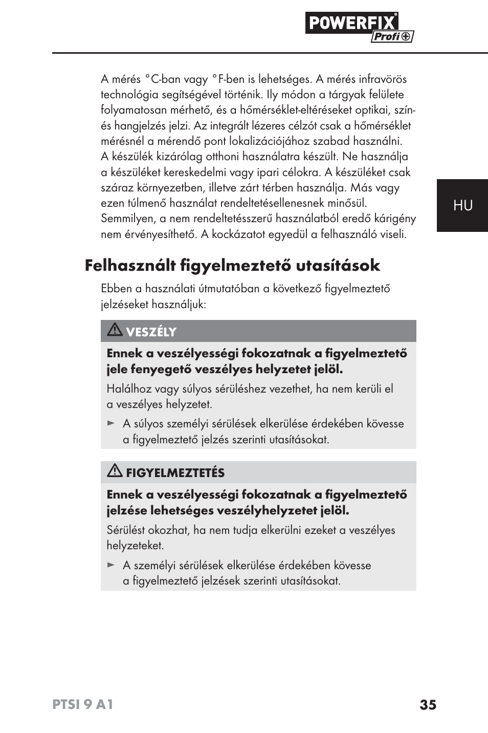 Felhasznált ﬁ gyelmeztető utasítások | Powerfix PTSI 9 A1 User Manual | Page 38 / 100