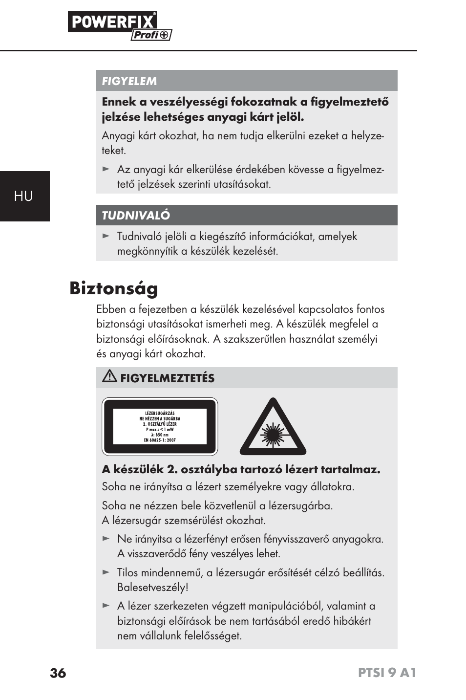 Biztonság | Powerfix PTSI 9 A1 User Manual | Page 39 / 100