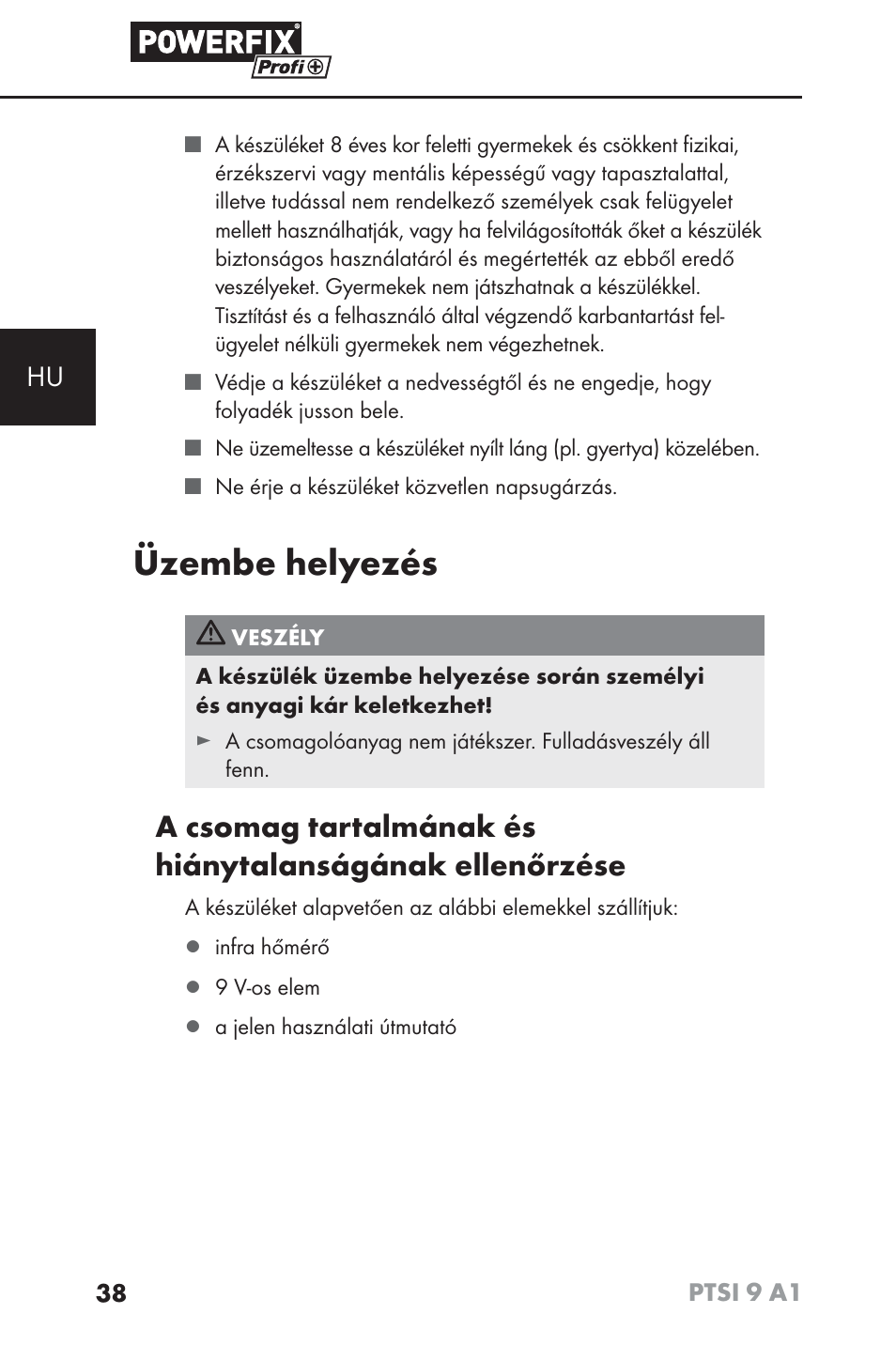 Üzembe helyezés | Powerfix PTSI 9 A1 User Manual | Page 41 / 100