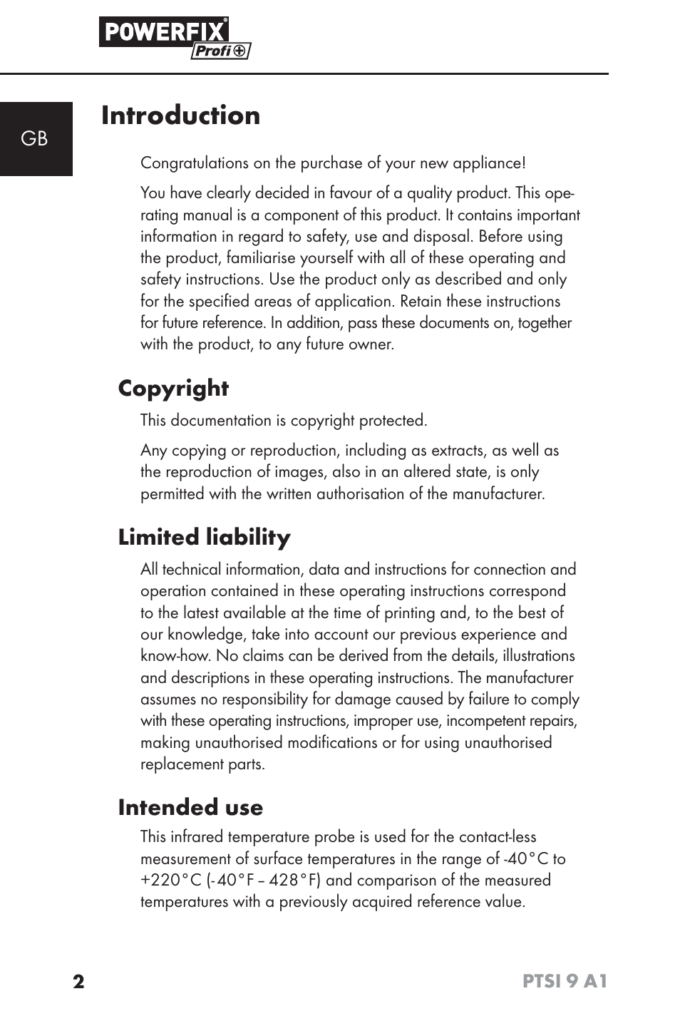 Introduction, Copyright, Limited liability | Intended use | Powerfix PTSI 9 A1 User Manual | Page 5 / 100