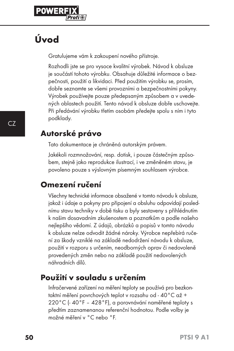 Úvod, Autorské právo, Omezení ručení | Použití v souladu s určením | Powerfix PTSI 9 A1 User Manual | Page 53 / 100