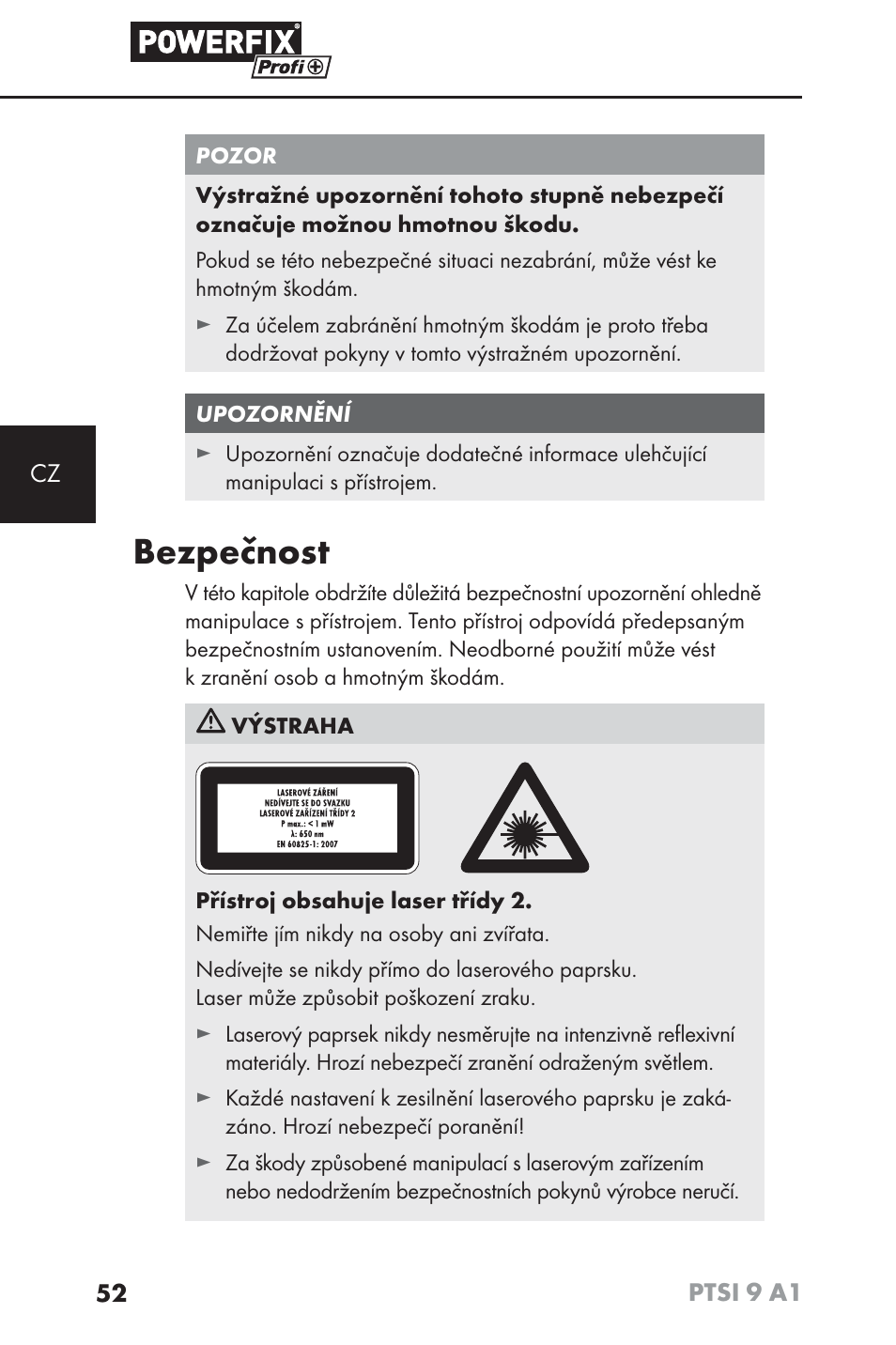 Bezpečnost | Powerfix PTSI 9 A1 User Manual | Page 55 / 100