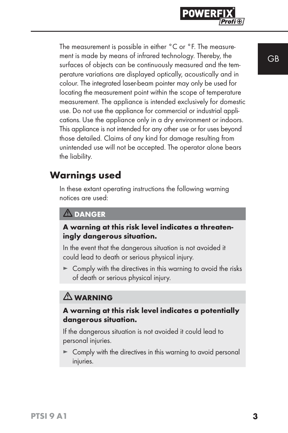 Warnings used | Powerfix PTSI 9 A1 User Manual | Page 6 / 100