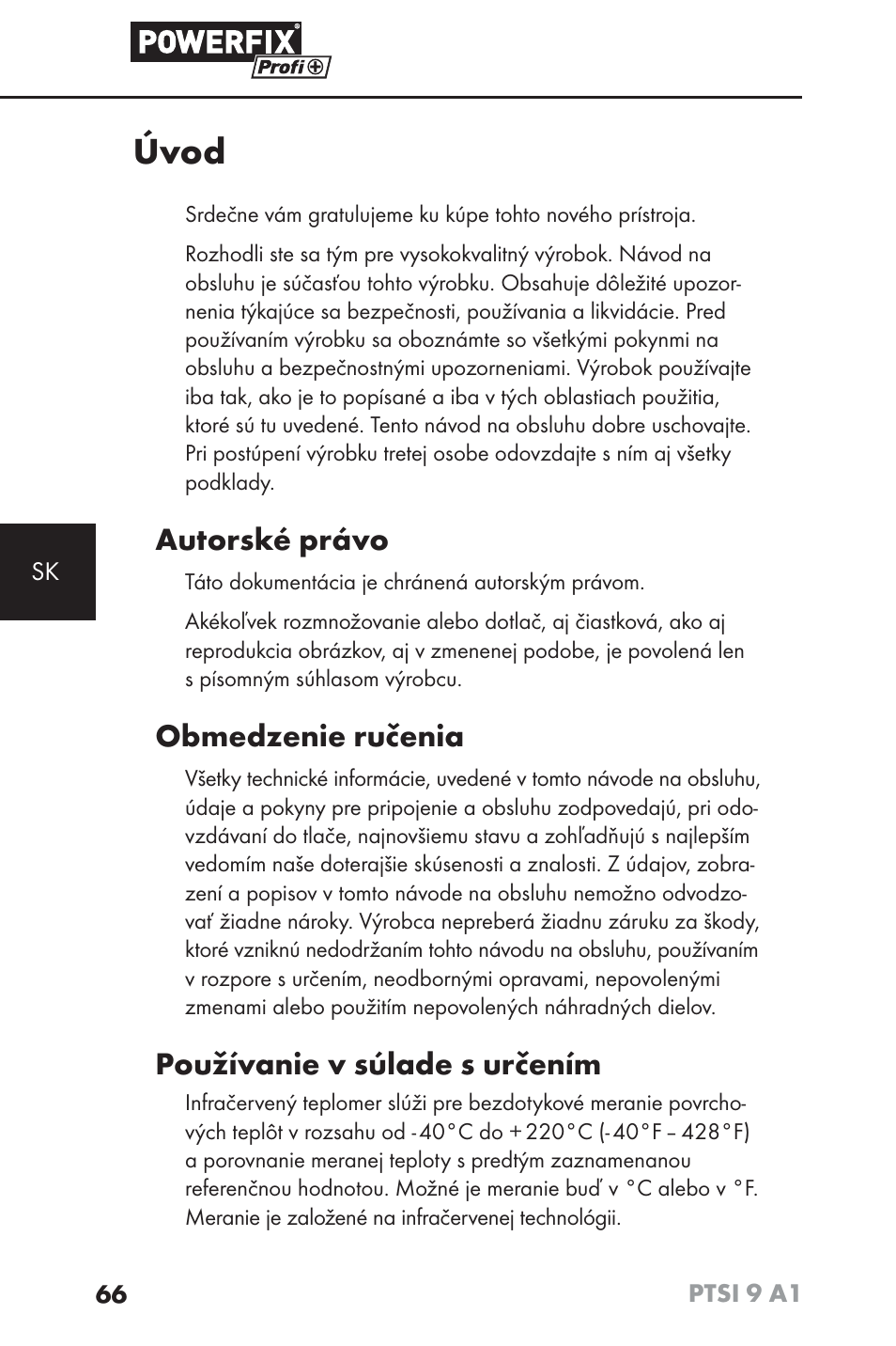 Úvod, Autorské právo, Obmedzenie ručenia | Používanie v súlade s určením | Powerfix PTSI 9 A1 User Manual | Page 69 / 100