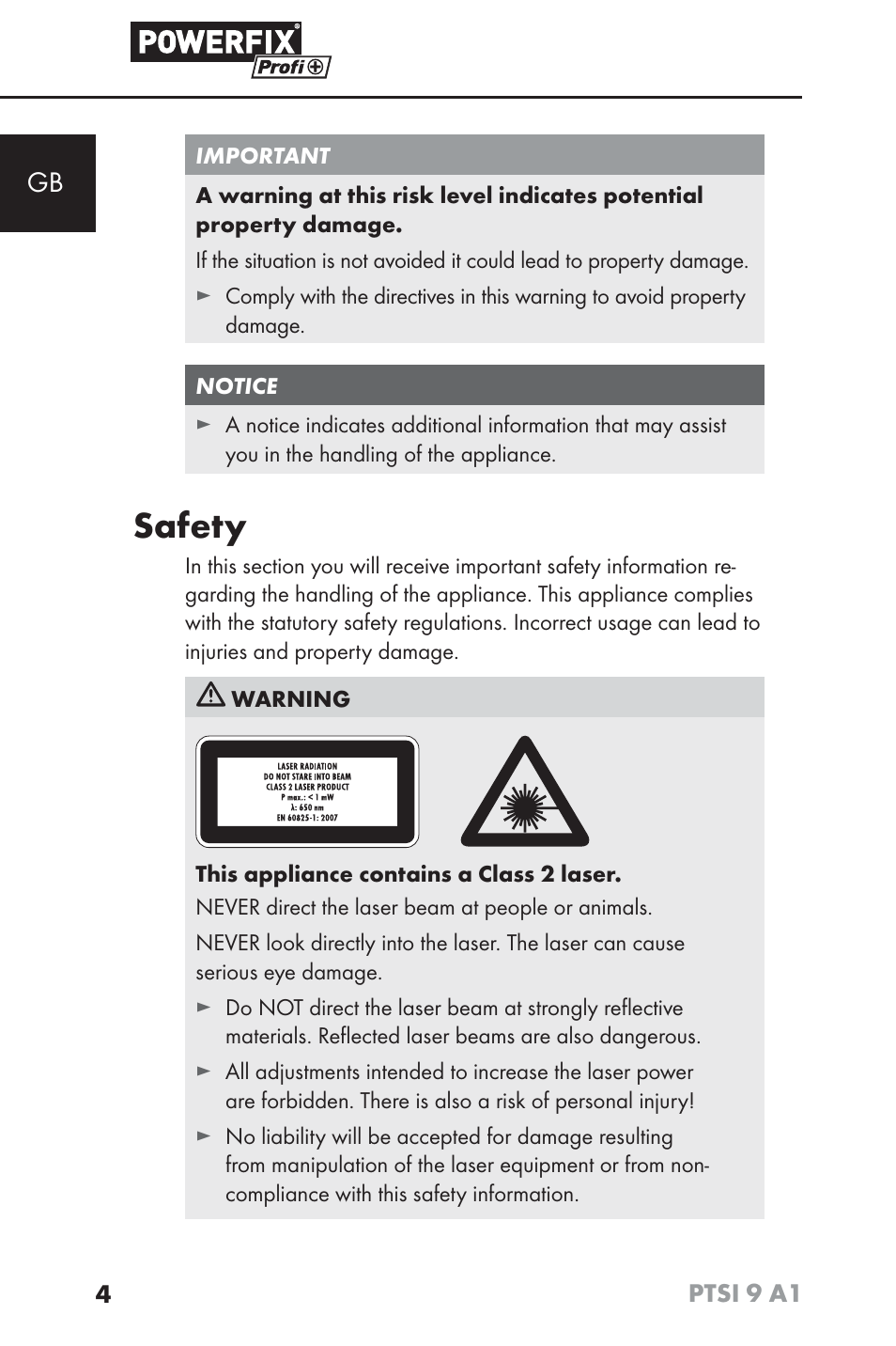 Safety | Powerfix PTSI 9 A1 User Manual | Page 7 / 100
