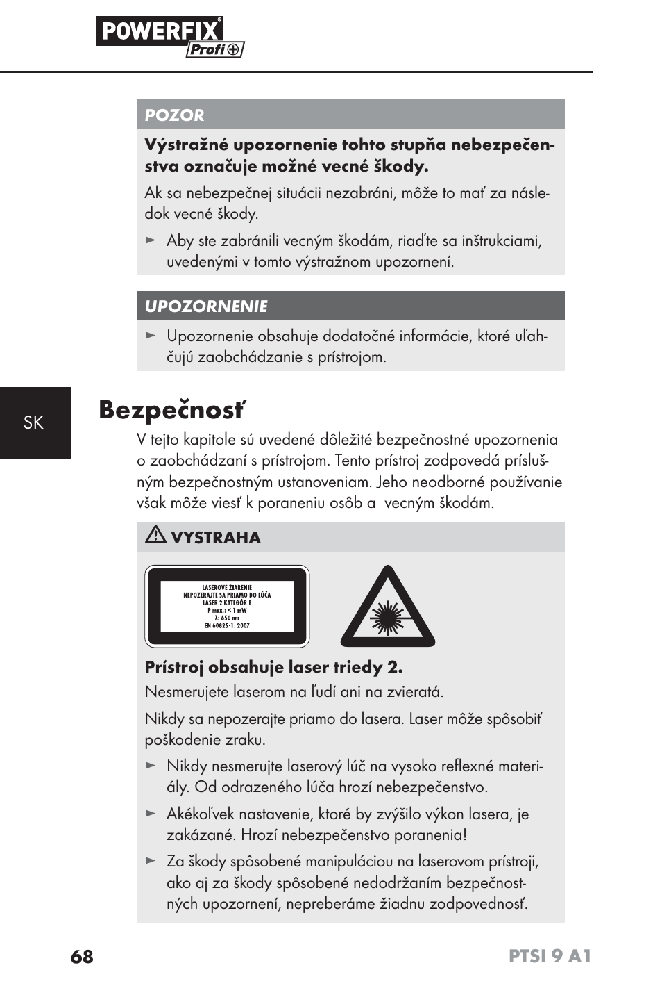 Bezpečnosť | Powerfix PTSI 9 A1 User Manual | Page 71 / 100