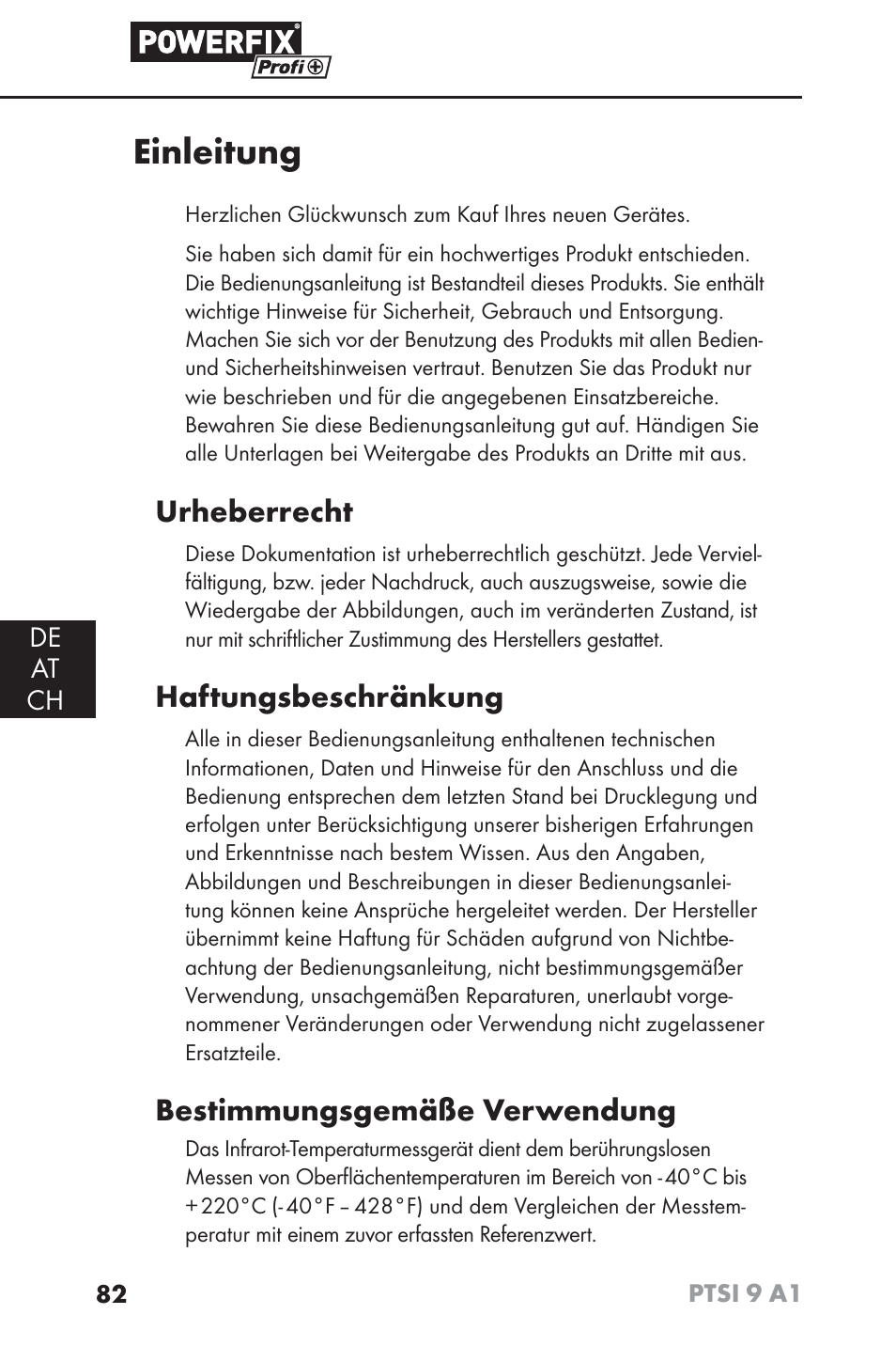 Einleitung, Urheberrecht, Haftungsbeschränkung | Bestimmungsgemäße verwendung | Powerfix PTSI 9 A1 User Manual | Page 85 / 100