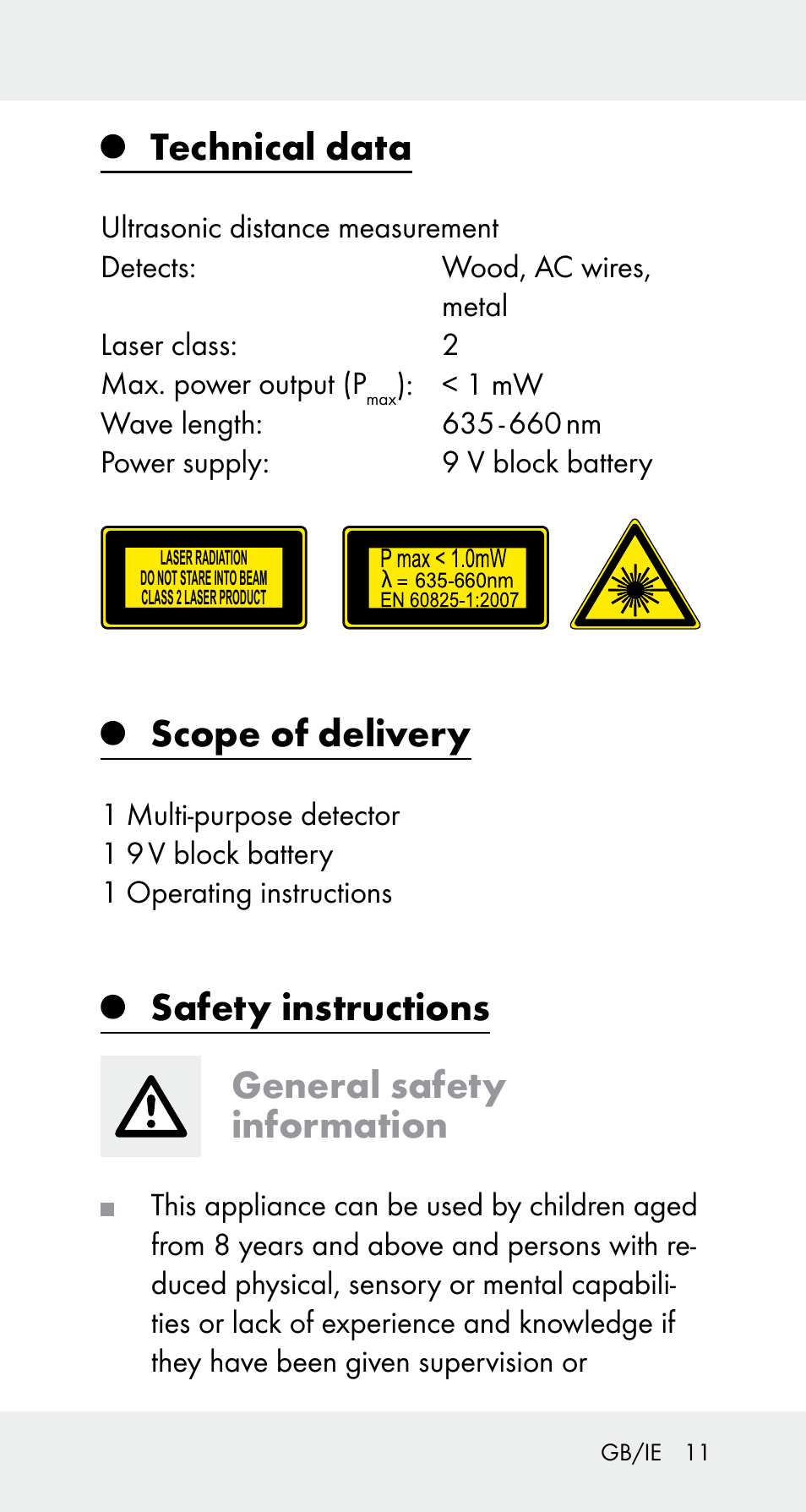 Technical data, Scope of delivery, Safety instructions general safety information | Powerfix Z32114 User Manual | Page 11 / 141