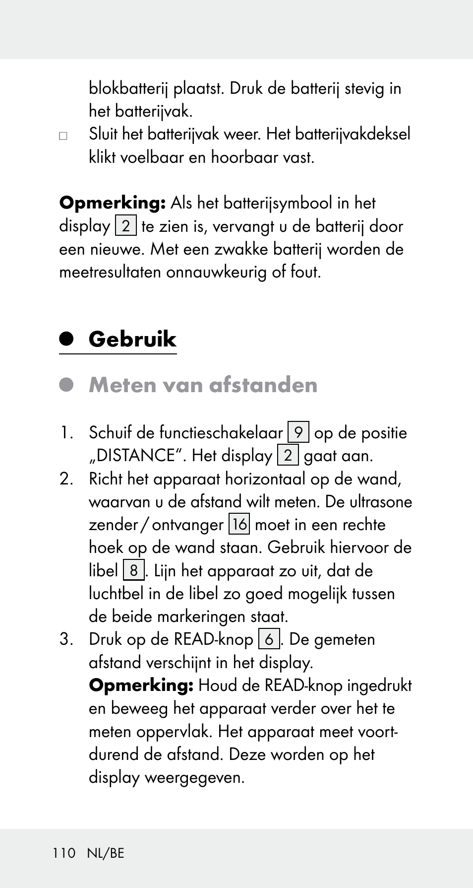 Gebruik meten van afstanden | Powerfix Z32114 User Manual | Page 110 / 141